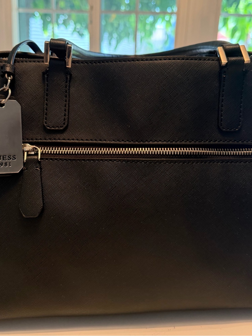 Guess Black Structured Saffiano Tote with Silver Hardware - Picture 6 of 7